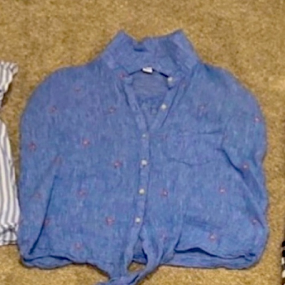 Chambray tie shirt with flamingo 🦩 print